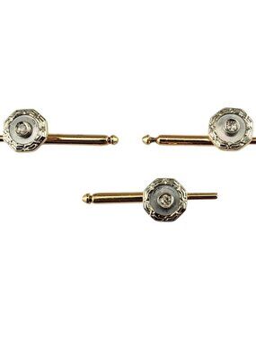 14 Karat Yellow Gold Mother of Pearl and Diamond Buttons Set of 3 #19935